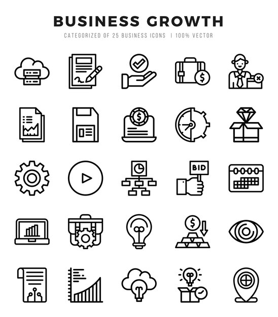 Business Growth Lineal icons collection Lineal icons pack Vector illustration