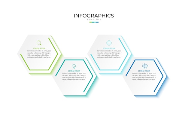 Business infographic design with 4 options Vector label with hexagons template
