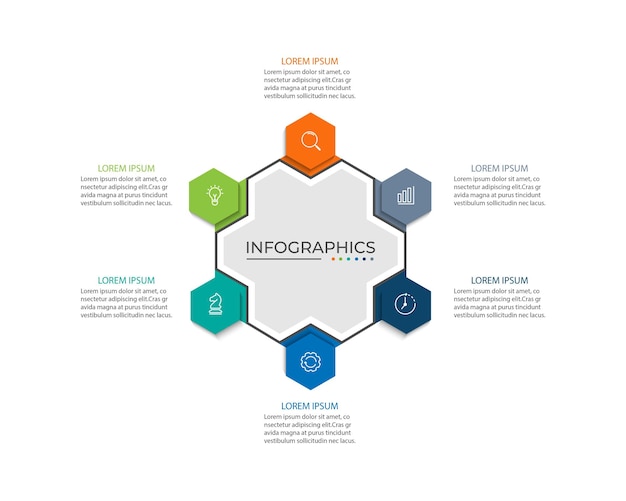 business infographic design with 6 options vector label with hexagons template