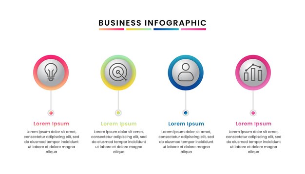 Business infographic template design with four options or steps and icons