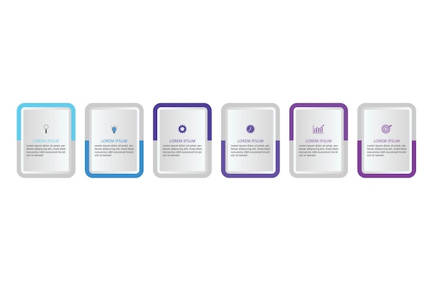 Business infographic thin line process with square template design Timeline processes with 6 options