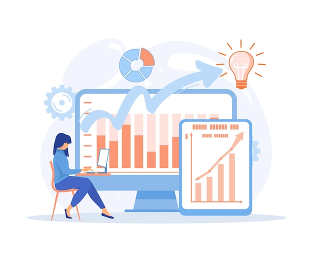 business intelligence data analysis obtaining analytical information for making strategic business decisions management tools flat vector modern illustration