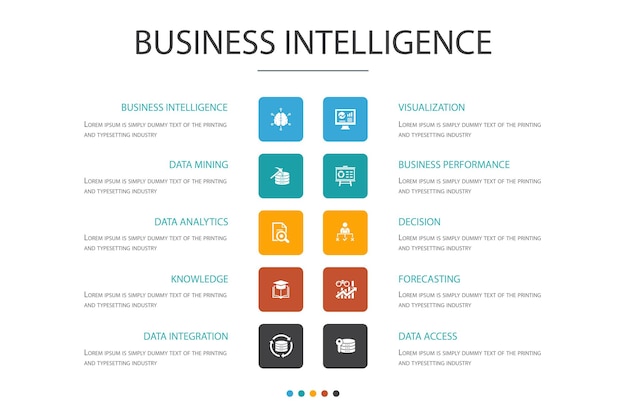 Business intelligence Infographic 10 option concept.data mining, knowledge, visualization, decision simple icons