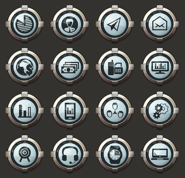 Business management and human resources vector stylish round buttons for mobile applications and web
