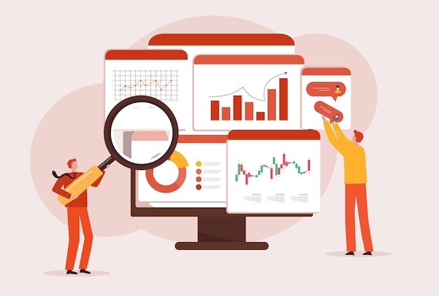 Business people vector business people working for data analytics and monitoring on web report