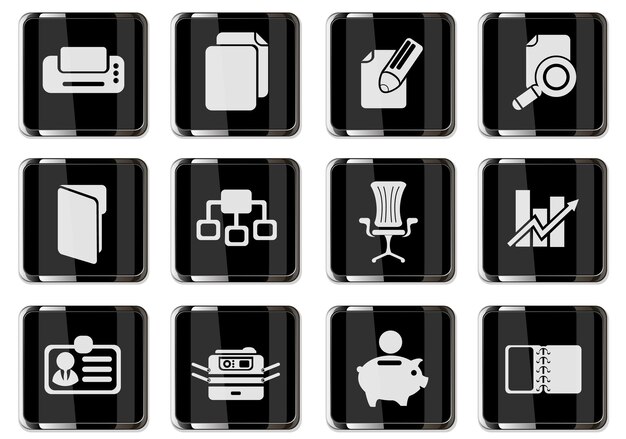 Business pictograms in black chrome buttons. icon set for your design. vector icons