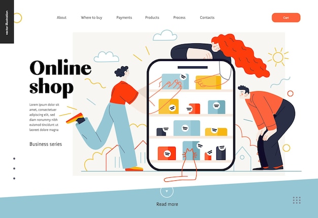business topics online shopping web template header flat style modern outlined vector concept