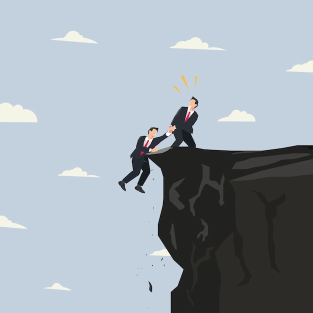 Businessman helping another businessman on the cliff Help each other in business concept illustration