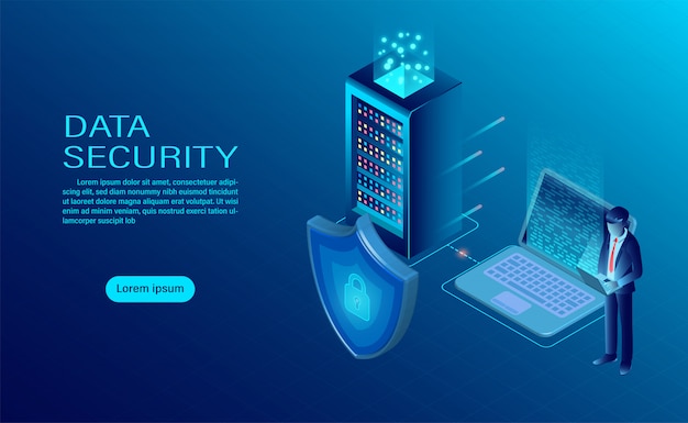 businessman protect data and confidentiality on computer and server. data protection and security are confidential.