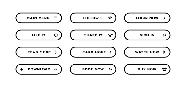 Button vector set black line style with user interface icon isolated on transparent background for web site ui mobile app Call to action icon button Vector 10 eps