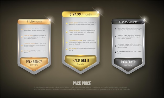 button web price table pack on background color black 14