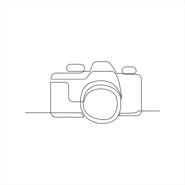 camera continuous one line art outline drawing illustration vector image hand drawn