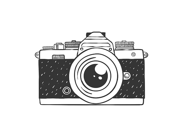 Camera Retro handdrawn camera Illustration in sketch style Vector image