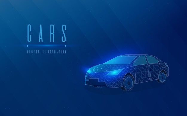 Car with headlights on from dots and lines