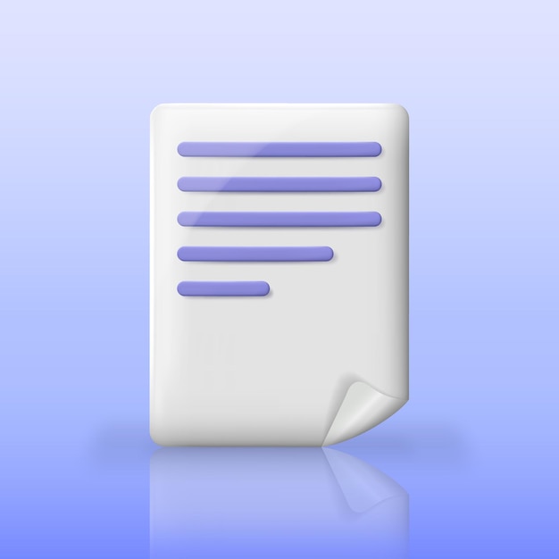cartoon 3d rendering note with curled corner white paper sheet with purple text