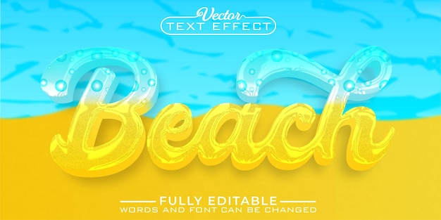 Cartoon Beach Vector Editable Text Effect Template
