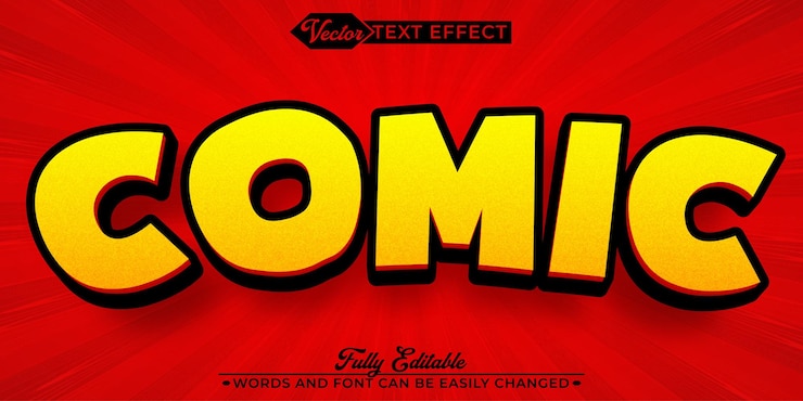 Vektor cartoon comic yellow red vector editable text effect template