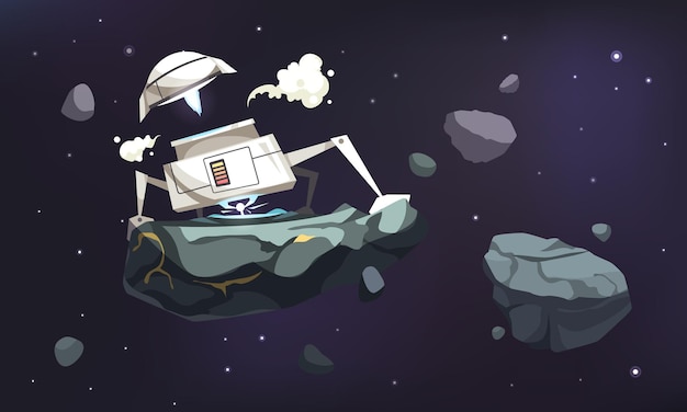 cartoon futuristic  with robotic object keeping space element in starry sky