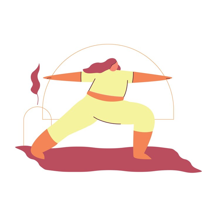 Vektor cartoon girl in a sports uniform. beautiful plump woman does yoga at home. sports, meditation, spiritual practice. colorful illustration on a white isolated background. vector clipart.