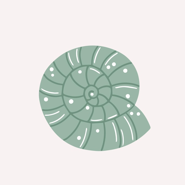 cartoon illustration of green shark eye snail cute hand drawn vector illustration of seashell