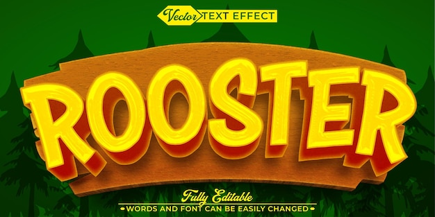cartoon rooster vector editable text effect template