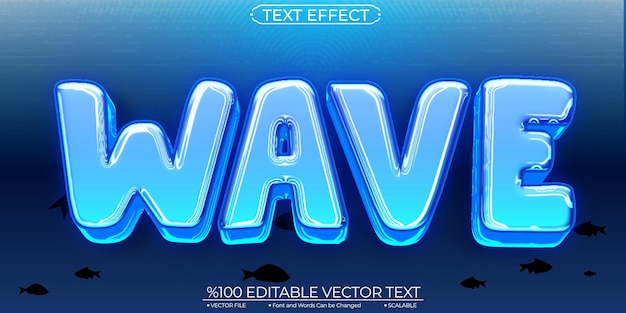 cartoon text effect blue crome wave editable and scalable template vector text effect