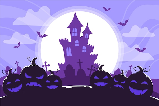 castle silhouette and full moon halloween background