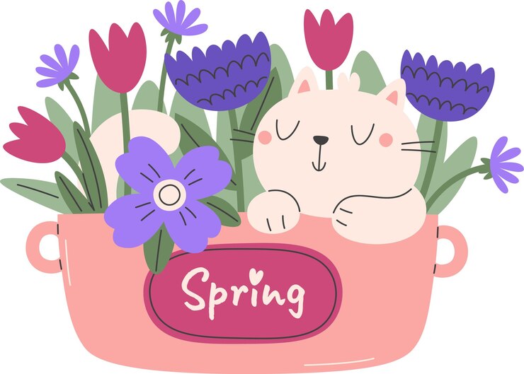 Vektor cat in pot with flowers