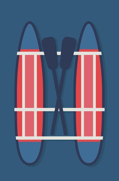 Catamaran with oars top viewflat vector illustration suitable for a logo or icon