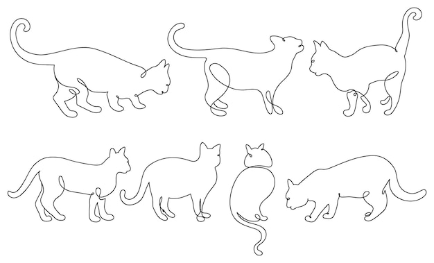 Cats set in continuous one line drawing style creative outline cat icons set cats minimalist contour