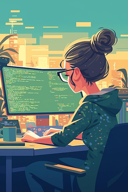 caucasian female software developer in her 40s debugging a program