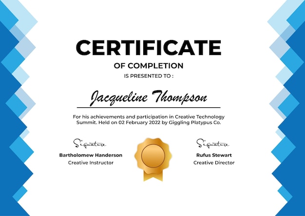 Certificate of Completion Modern Vector Template