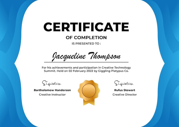 Certificate of Completion Modern Vector Template
