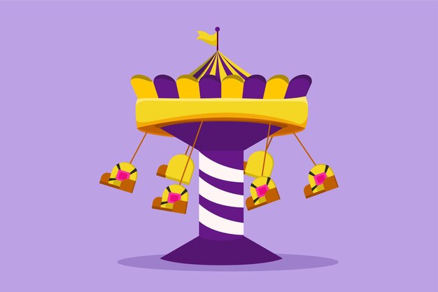 character flat drawing colorful wave swinger in amusement park with four seats and flag above passengers can swing around in the sky happy summer holiday concept cartoon design vector illustration