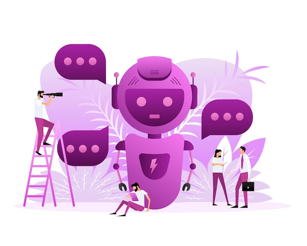 chatbot icon concept chat bot or chatterbot flat style characters vector illustration
