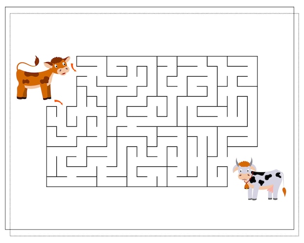 children's logic game go through the maze guide the cows through the maze vector