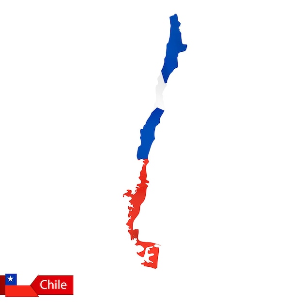 Chile map with waving flag of country