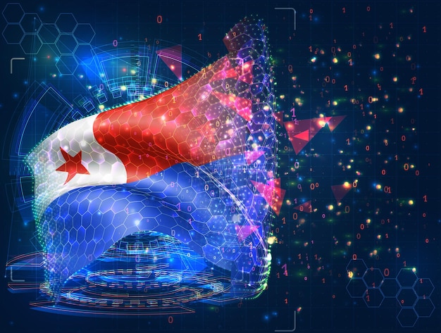 chile vector flag virtual abstract 3d object from triangular polygons on a blue background