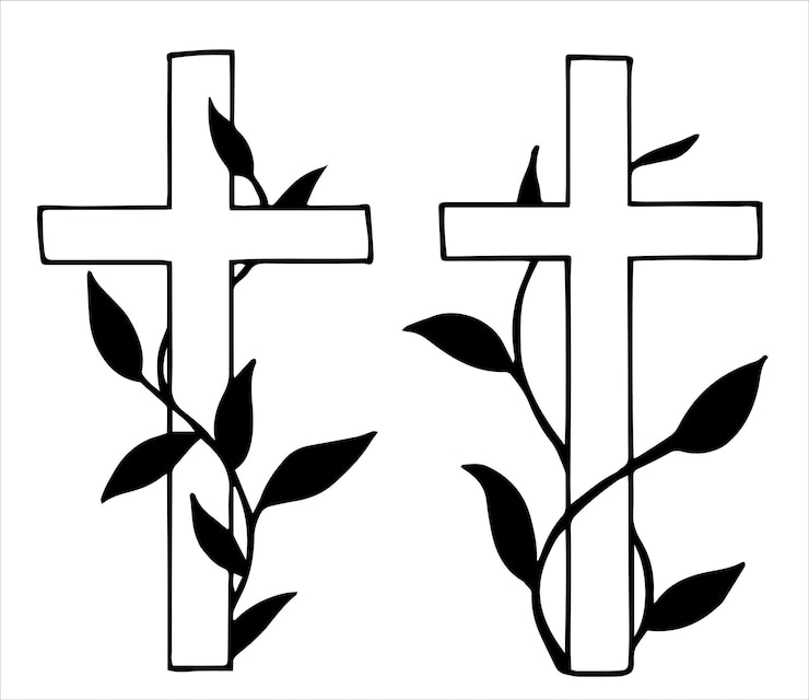 Vektor christian cross simple line drawing easter symbol