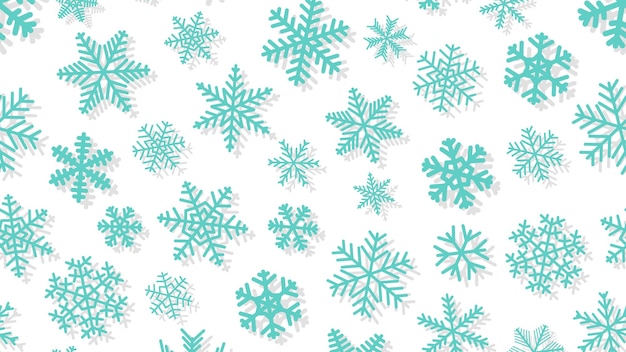 christmas background of snowflakes of different shapes and sizes with shadows light blue on white