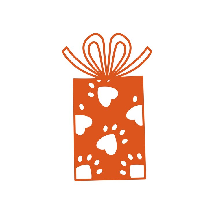 Vektor christmas present with paw print doodle wrapped gift box with tied bow for dog lovers and holiday