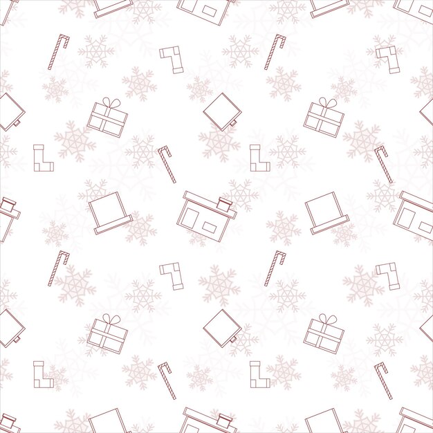 Christmas repeat pattern created with Christmas object outline shapes Seamless Christmas pattern