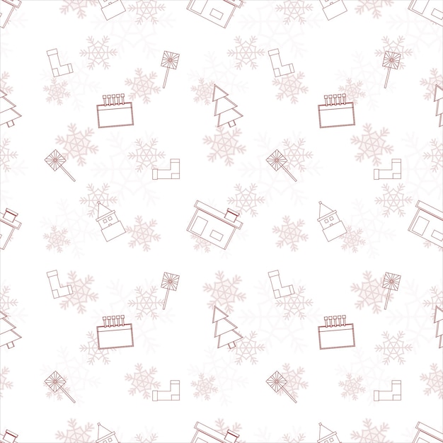 Christmas repeat pattern created with Christmas object outline shapes Seamless Christmas pattern
