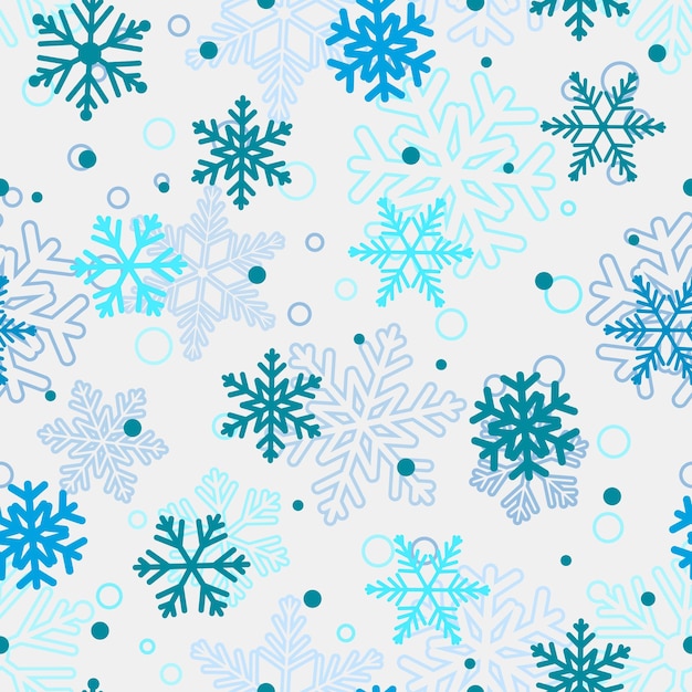 christmas seamless pattern of big and small snowflakes blue on white