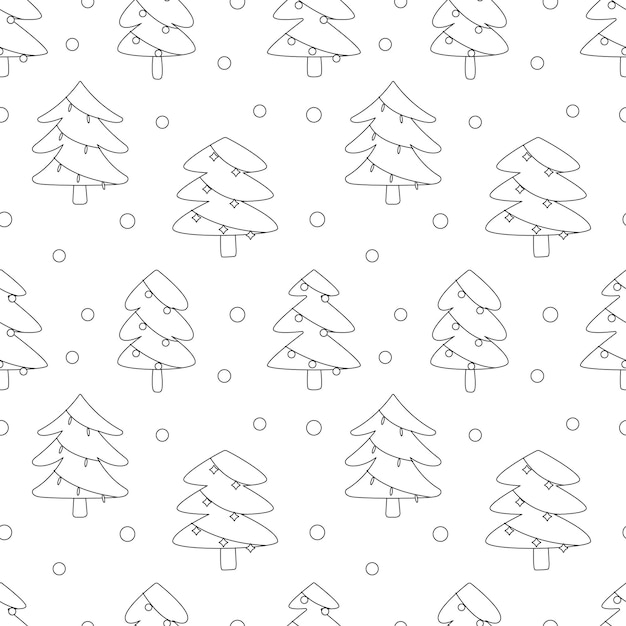 christmas tree outline cartoon seamless pattern background for wrapping