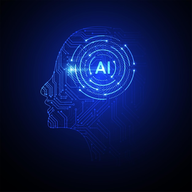 Čipová sada umělé inteligence na desce plošných spojů v futuristickém konceptu technologického umění
