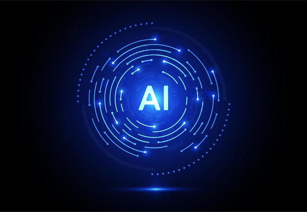 Čipová sada umělé inteligence na desce plošných spojů v futuristickém konceptu technologického umění