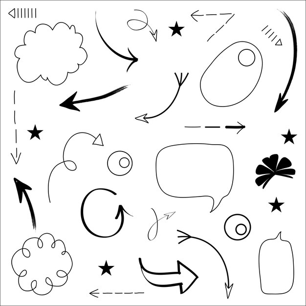 Circle arrows and set vector design of abstract doodle writingVector