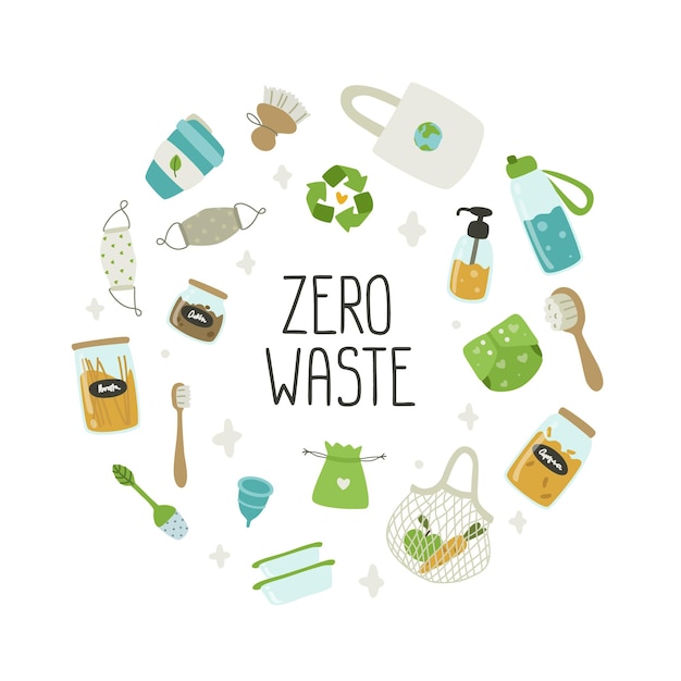 circle frame of reusable alternative things by zero waste concept.