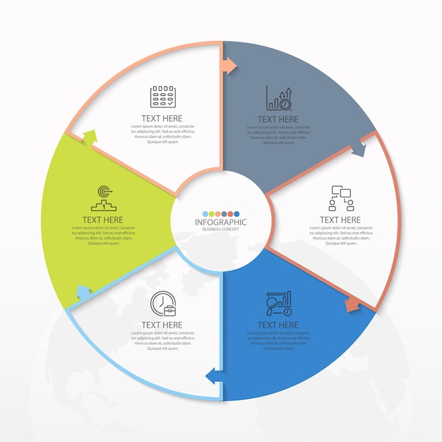 Circle infographic template with 6 steps process or options process chart